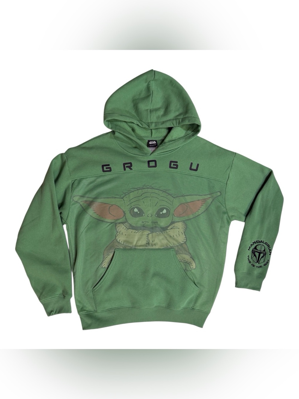 Star Wars Mandalorian green hoodie Grogu (Baby Yoda) w/mesh cover men’s size L